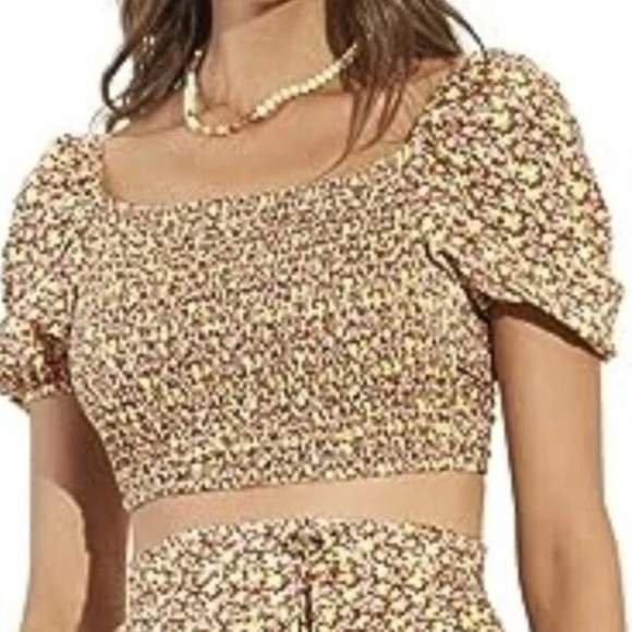 Maaji Womens Beach Wear Tops Sz M Cutout Ditsy Flower Pink Yellow Versatile Wear - Picture 3 of 15